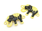 2 elephant charms - Black enamel inlaid Elephant connector bracelet supply - BD665