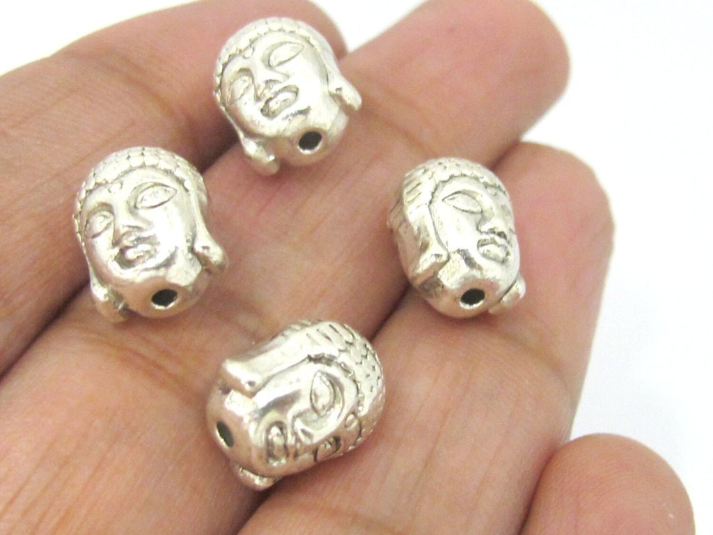 4 Beads -Beautiful reversible silver tone plated Tibetan Buddha bead - BD890