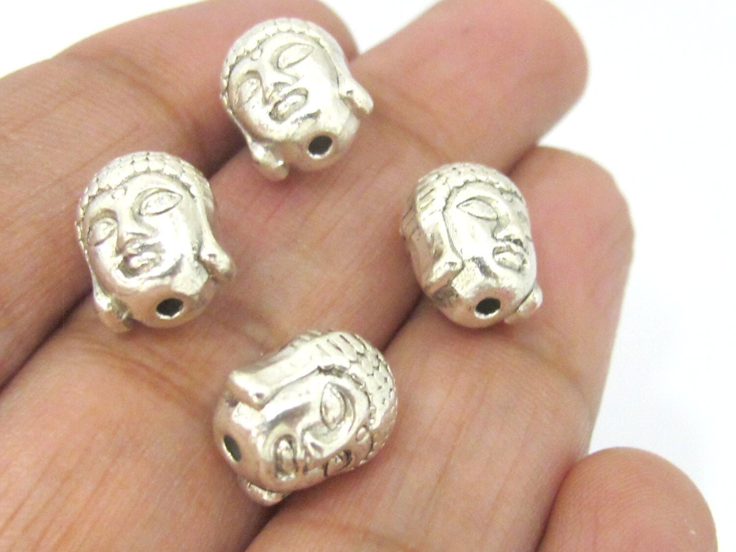 4 Beads -Beautiful reversible silver tone plated Tibetan Buddha bead - BD890