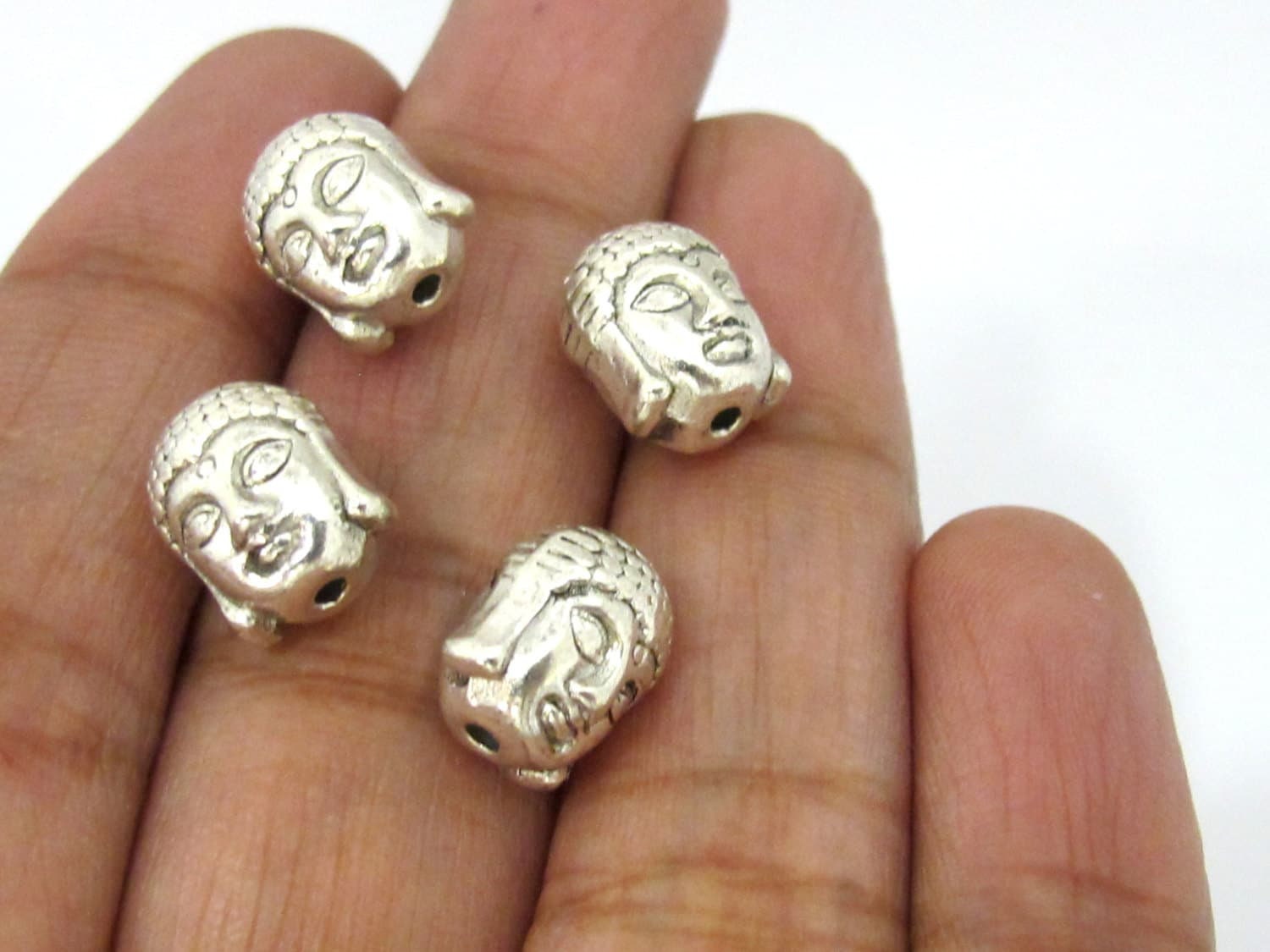 4 Beads -Beautiful reversible silver tone plated Tibetan Buddha bead - BD890