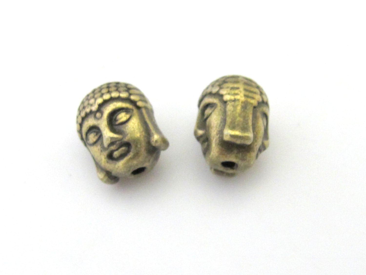 4 Beads-Reversible brass tone plated Tibetan Buddha bead - BD415A