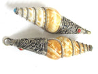 1 Pendant - Shell pendants Tibetan Nepal conical spiral shell pendant tibetan silver floral filigree wire capped bail shell pendant- SP066
