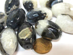 6 Beads - Faceted Large heavy size agate onyx black white grey color mix cylinder gemstone pendant beads lot - GM397C