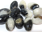 6 Beads - Faceted Large heavy size agate onyx black white grey color mix cylinder gemstone pendant beads lot - GM397C