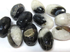 6 Beads - Faceted Large heavy size agate onyx black white grey color mix cylinder gemstone pendant beads lot - GM397C