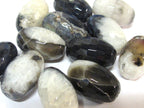 6 Beads - Faceted Large heavy size agate onyx black white grey color mix cylinder gemstone pendant beads lot - GM397C