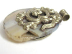 OOAK Tibetan pendant Beautiful freeform Tibetan druzy agate gemstone pendant with elephant Om reversible design Nepal pendant - PM206H