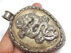 Tibetan dragon symbol conch shell pendant Large heavy bold unique jewelry pendant with tibetan dragon design reverse side deer - PM458K