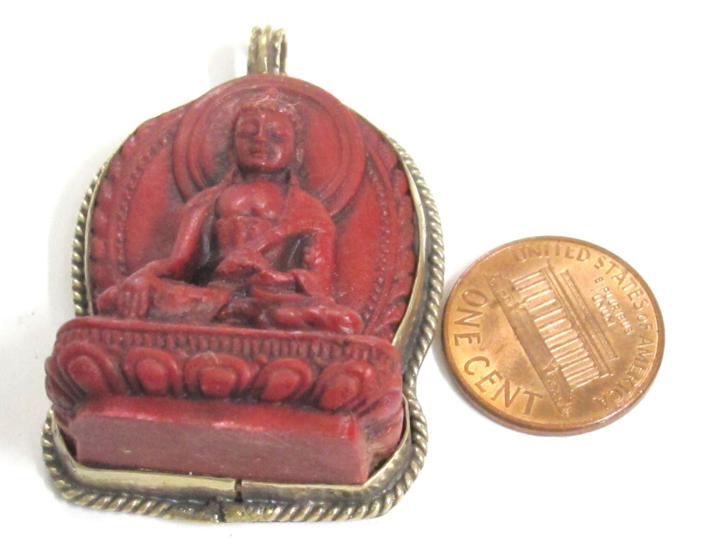 Meditating red Buddha Tibetan pendant from Nepal -- PS003D