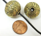 1 BEAD - Large Size 20 mm Tibetan brass repousse oval rondele shape beads - BD608C