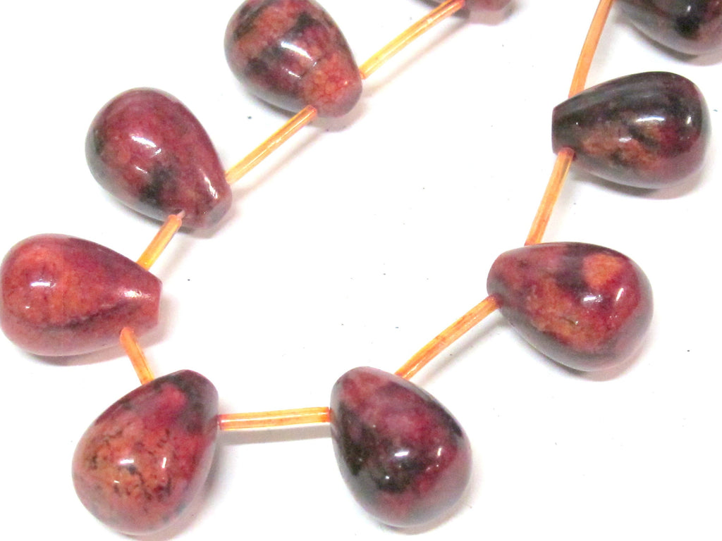 4 Beads-Drop shape reddish maroon black azurite chrysocolla drop gemstone beads - GM047K