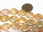 1 Full strand - Champagne color freshwater cultured pearl coin shape disc beads 12 -1 3 mm wide size 14 inches strand - PL038A