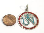 1 pendant - Tibetan Om Round shape with turquoise inlay - PM540A
