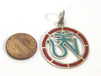 1 pendant - Tibetan Om Round shape with turquoise inlay - PM540A