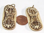 1 Pendant - Tibetan dorje with skull design carved bar shape recycled cattle bone pendant from Nepal - PB115