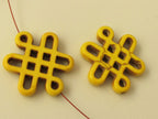 2 beads - Tibetan knot symbol magnesite beads - Yellow color - GM159