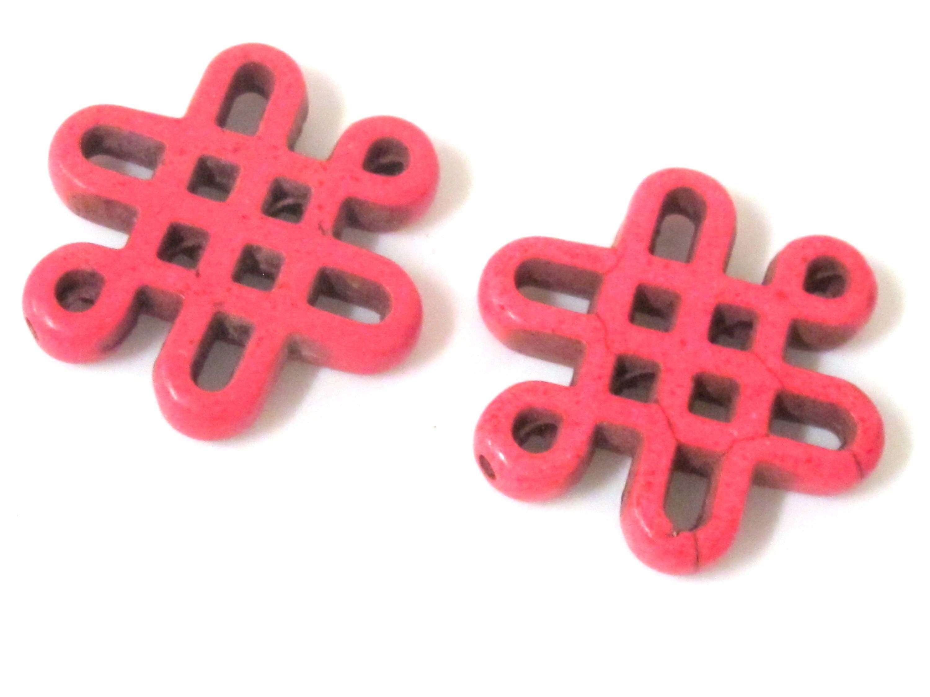 2 beads - Tibetan infinity knot symbol magnesite beads - Pink color - GM155B