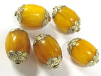 1 BEAD - Large Thick copal resin tibetan silver capped bead - BD819