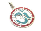 1 pendant - Sanskrit Om Round shape Nepal pendant with turquoise coral inlay - yoga charms PM540D