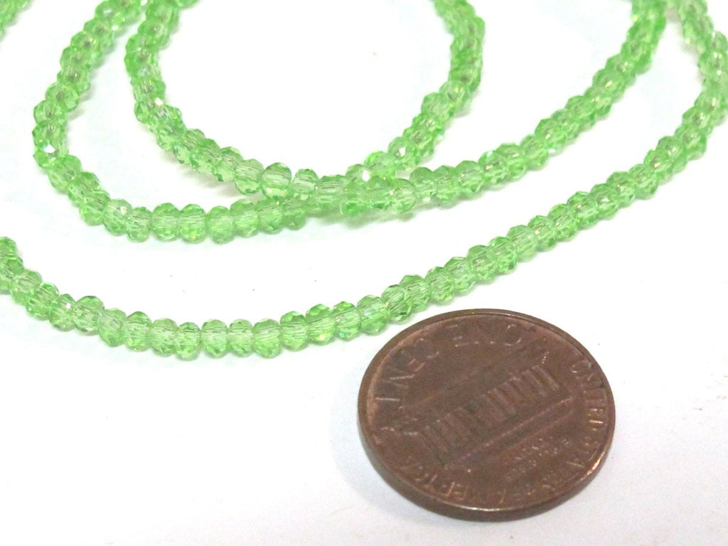 1 strand 15 inches long - Sparkly nice shine 3 mm size Faceted rondelle shape green color crystal glass beads - AB062