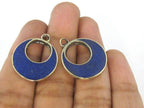 2 pieces - Tibetan silver color finish donut disc shape charm pendants with lapis inlay - PM512A