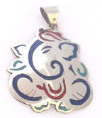 Tibetan silver Ganesha pendant from Nepal with turquoise lapis inlay - PM171