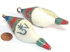1 pendant - unique Large heavy Bold size ethnic Tibetan Nepal conch shell brass capped OM pendant with turquoise inlay - PM248K