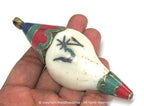 1 pendant - unique Large heavy Bold size ethnic Tibetan Nepal conch shell brass capped OM pendant with turquoise inlay - PM248K
