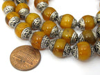 4 BEADS - Tibetan beads - Tibetan copal resin silver capped beads - BD587E