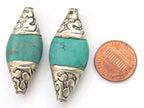 1 BEAD - Beautiful large bicone shape capped Tibetan turquoise gemstone beads from Nepal- BD521