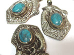 Tibetan silver repousse bird pendant inlaid with turquoise inlay- ethnic nepal pendant - PM271Bx