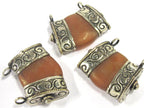 1 Pendant - Ethnic Tibetan silver double bail carnelian gemstone pendant - PM390