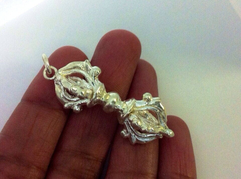 Tibetan silver plated brass vajra pendant - CP055