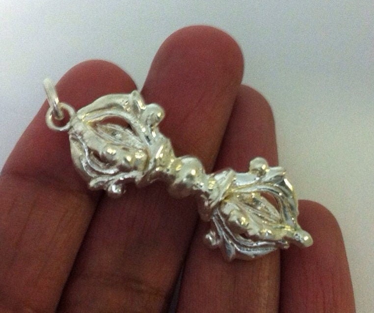Tibetan silver plated brass vajra pendant - CP055