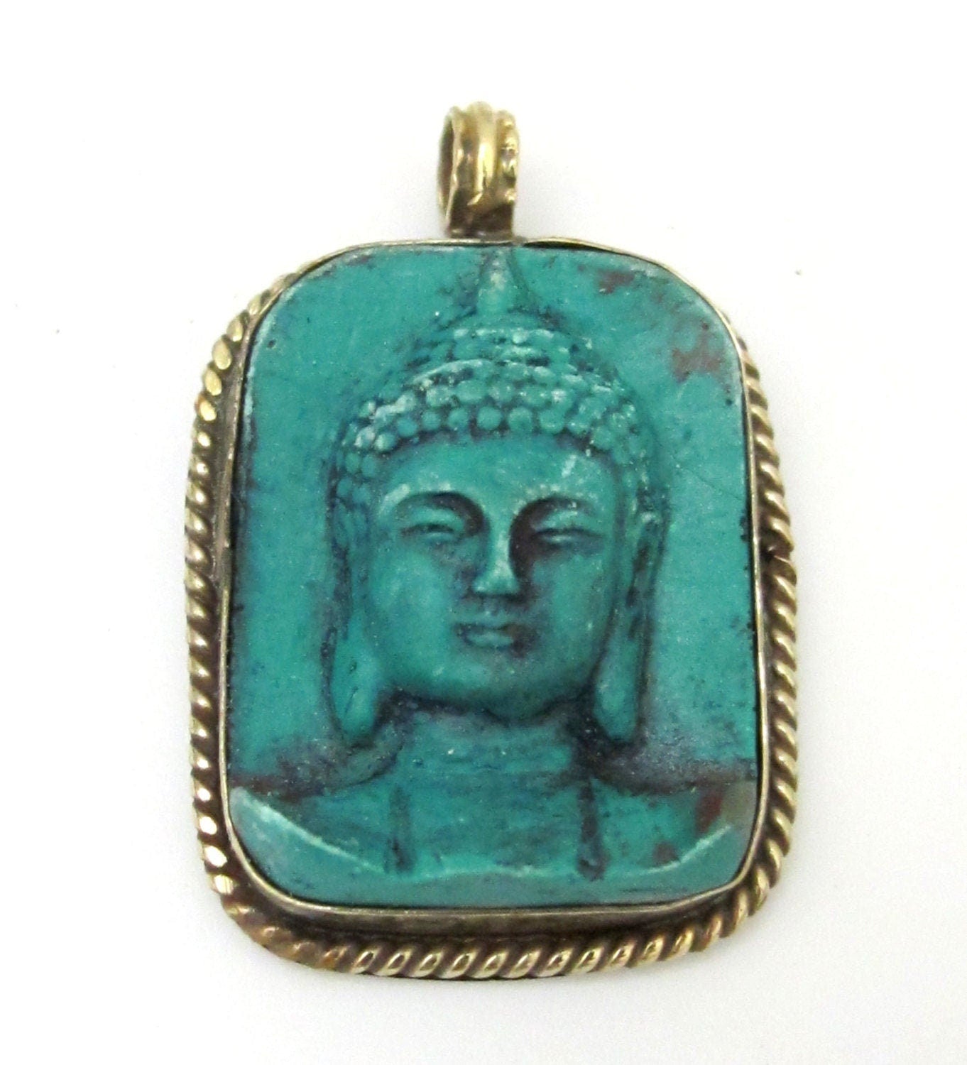 Tibetan green color Buddha face pendant from Nepal - ethnic tibetan nepal buddha jewelry supply pendants - PS001C - copyright Nepalbeadshop