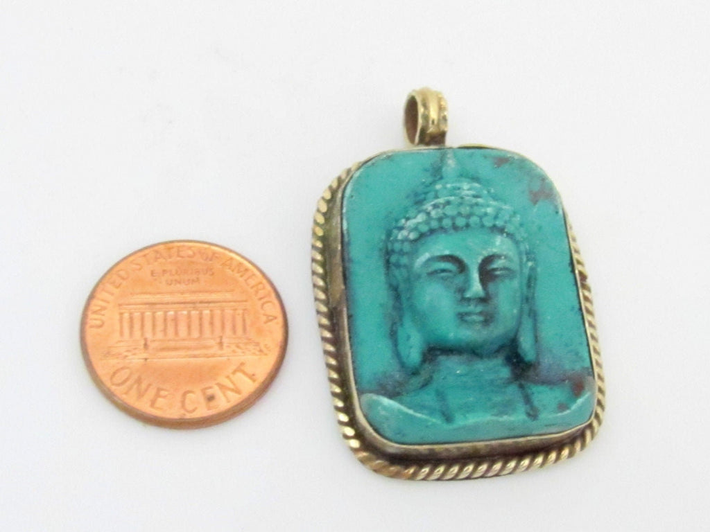 Tibetan green color Buddha face pendant from Nepal - ethnic tibetan nepal buddha jewelry supply pendants - PS001C - copyright Nepalbeadshop