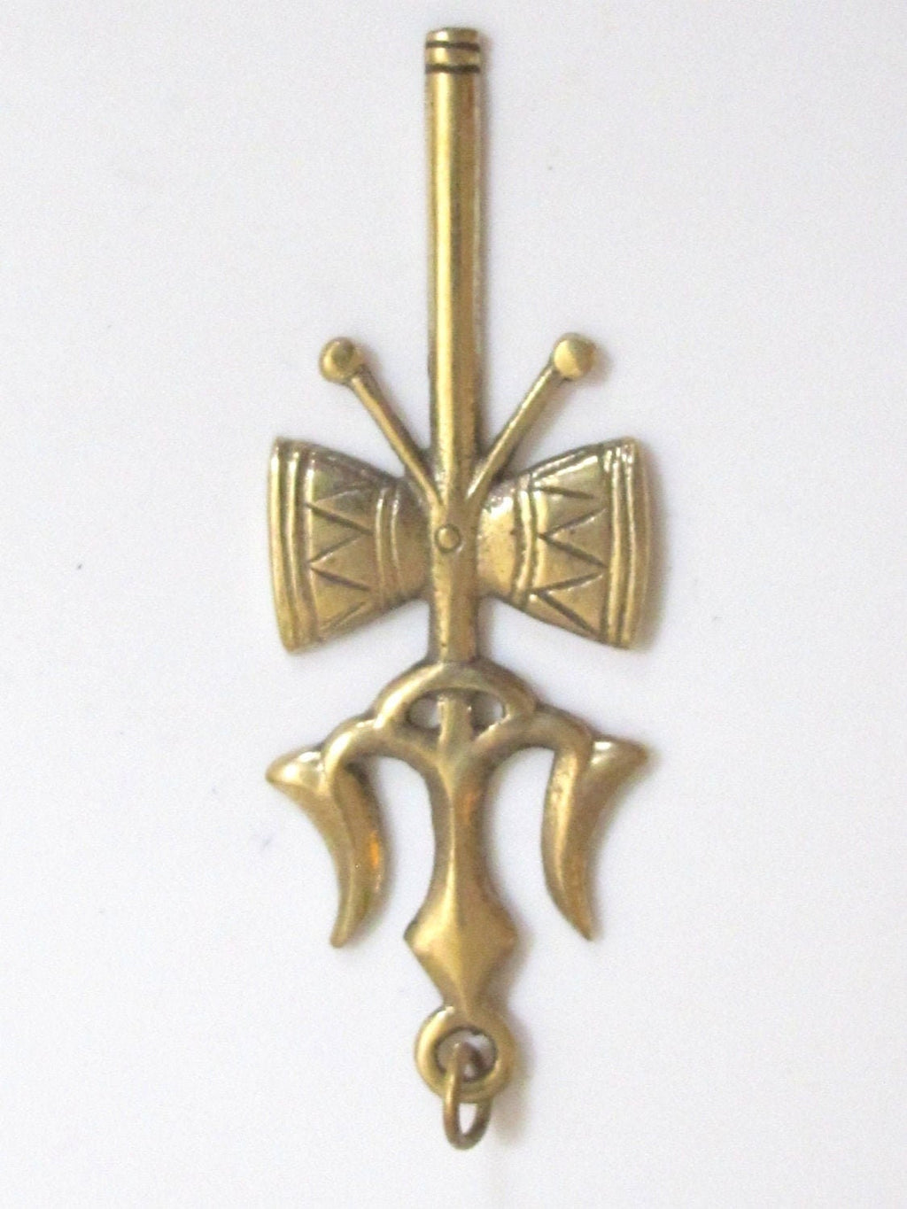Long Tibetan brass Shiva Trident pendant - CP006 custom design copyright Nepalbeadshop