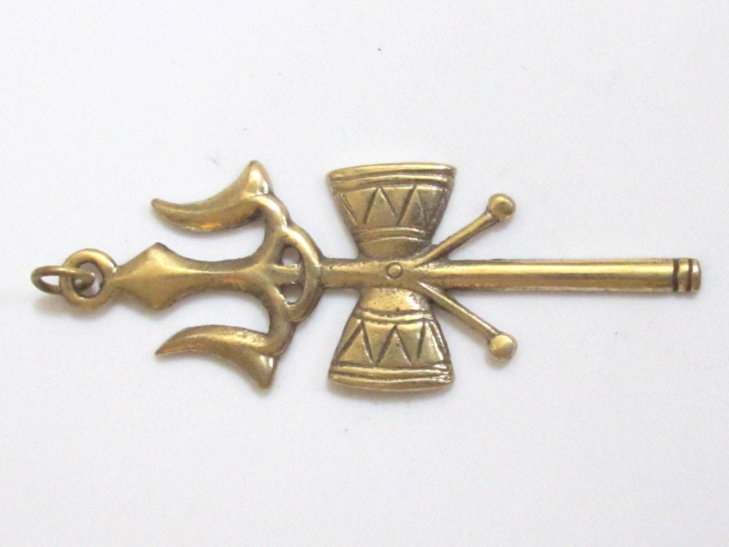 Long Tibetan brass Shiva Trident pendant - CP006 custom design copyright Nepalbeadshop