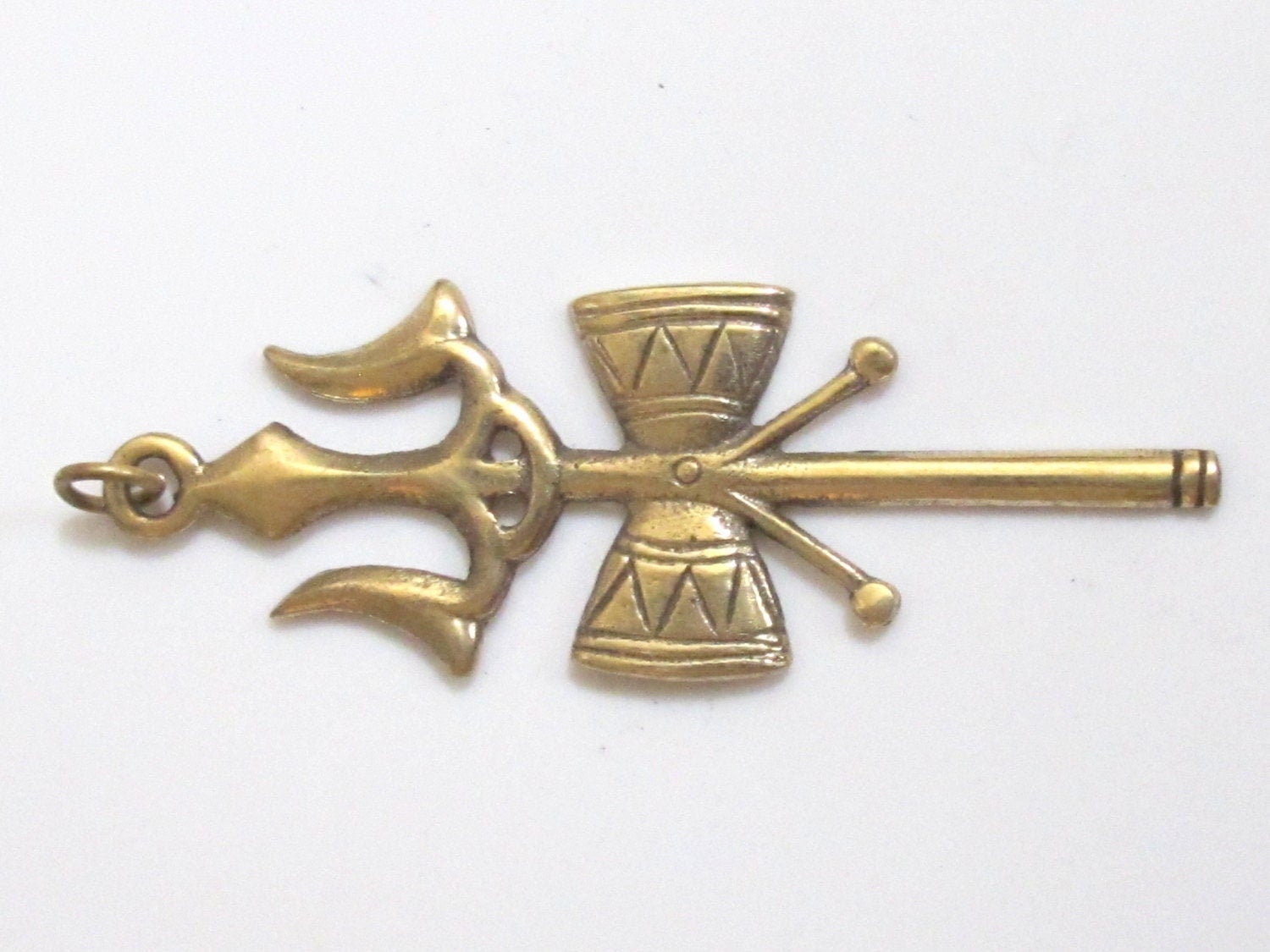 Long Tibetan brass Shiva Trident pendant - CP006 custom design copyright Nepalbeadshop