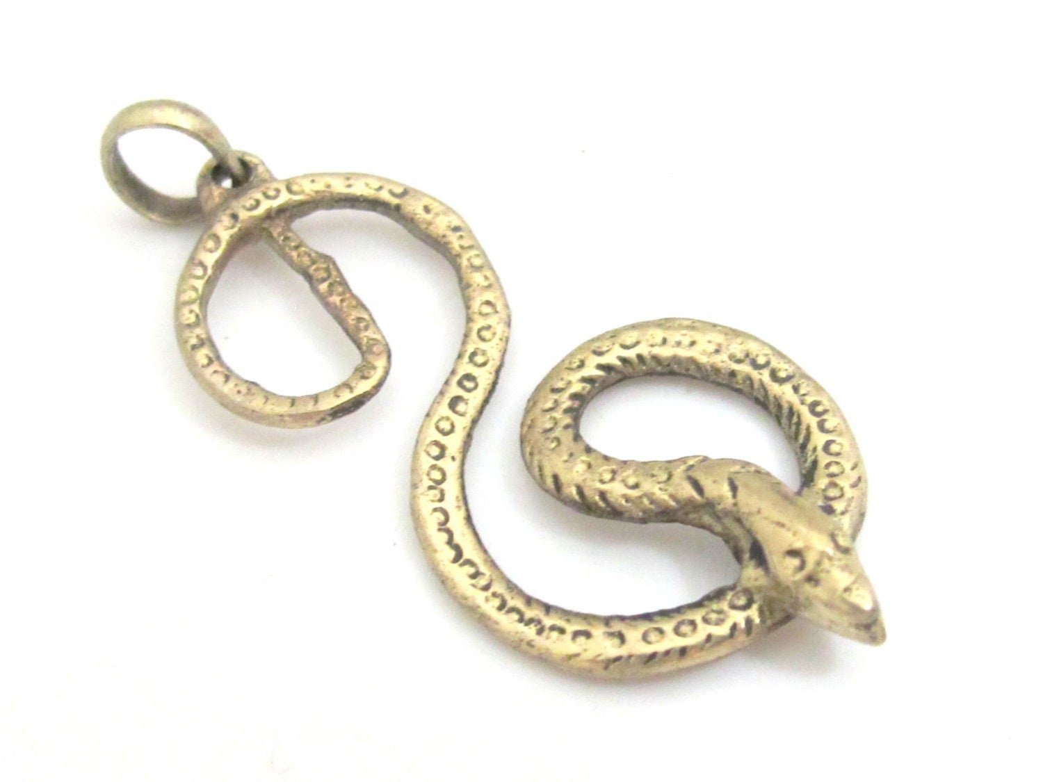 Light weight tibetan silver plated figure of 8 coiled Snake pendant - PM356