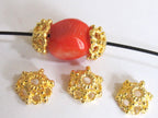 2 Beads -Gold color plated ethnic Tibetan design bead caps 10mm - BD562B