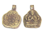 Tibetan solid Brass Chenrezig Buddha Avalokiteshvara pendant with reverse floral carving from Nepal - PM464B