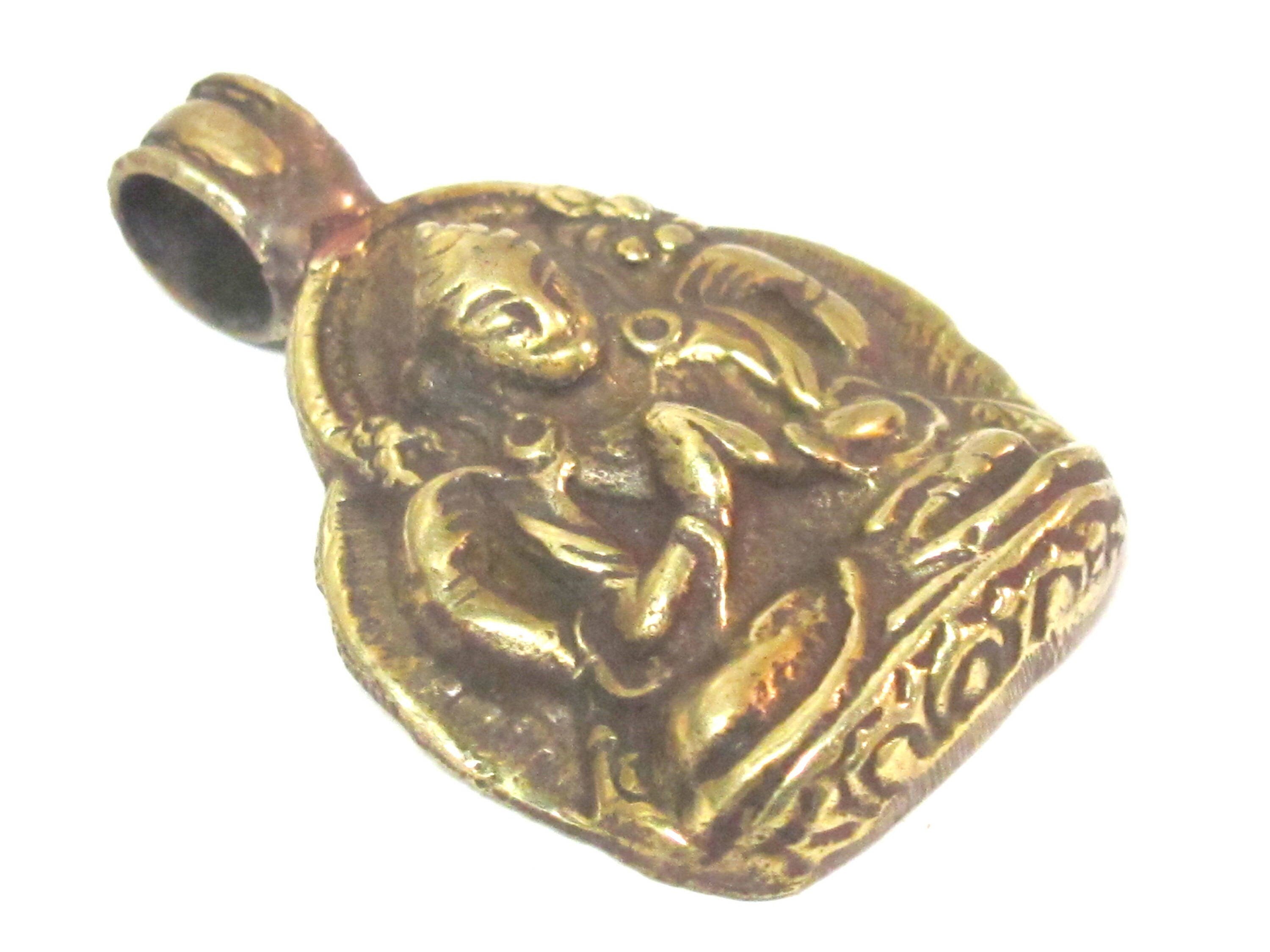 Tibetan solid Brass Chenrezig Buddha Avalokiteshvara pendant with reverse floral carving from Nepal - PM464B