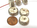 1 Bead - Round disc shape Tibetan silver encased tribal naga conch shell focal bead 17 - 18 mm wide - CH066