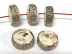 1 Bead - Round disc shape Tibetan silver encased tribal naga conch shell focal bead 17 - 18 mm wide - CH066