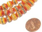 25 loose beads - 8 mm Tibetan honey yellow resin beads with brass ,turquoise inlay - ML109B