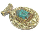 1 Pendant - Large Tibetan antiqued silver color green Buddha pendant with Lotus flower carving - PM336M
