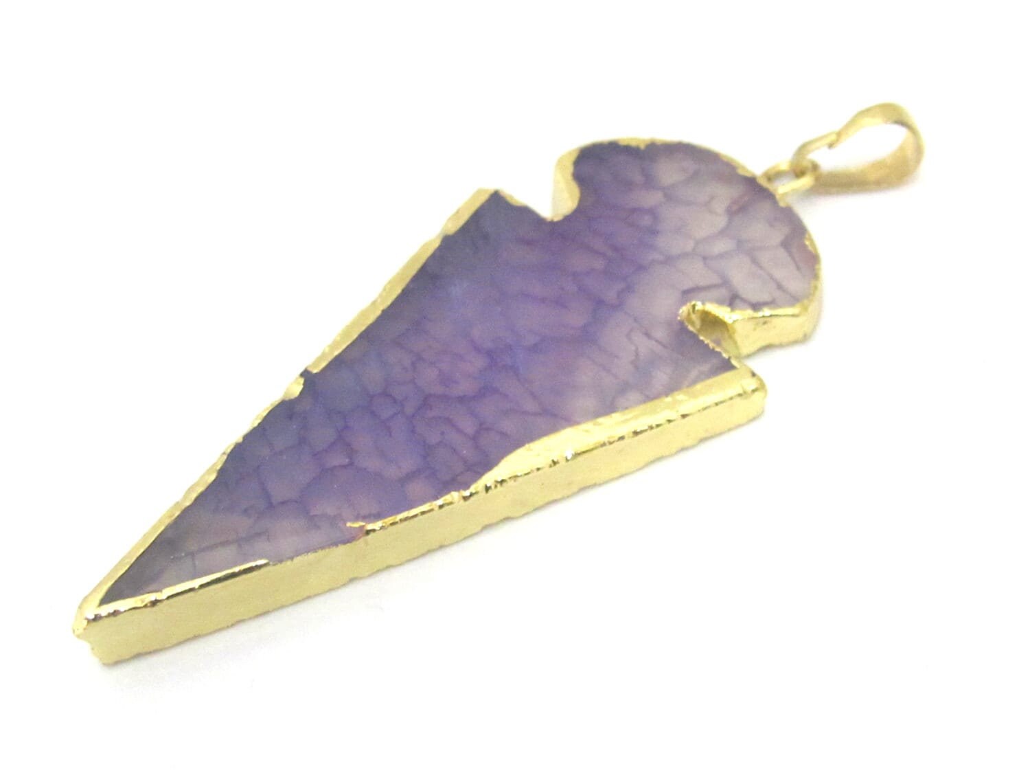 Purple color agate gold electroplated arrowhead shape pendant - PM466B