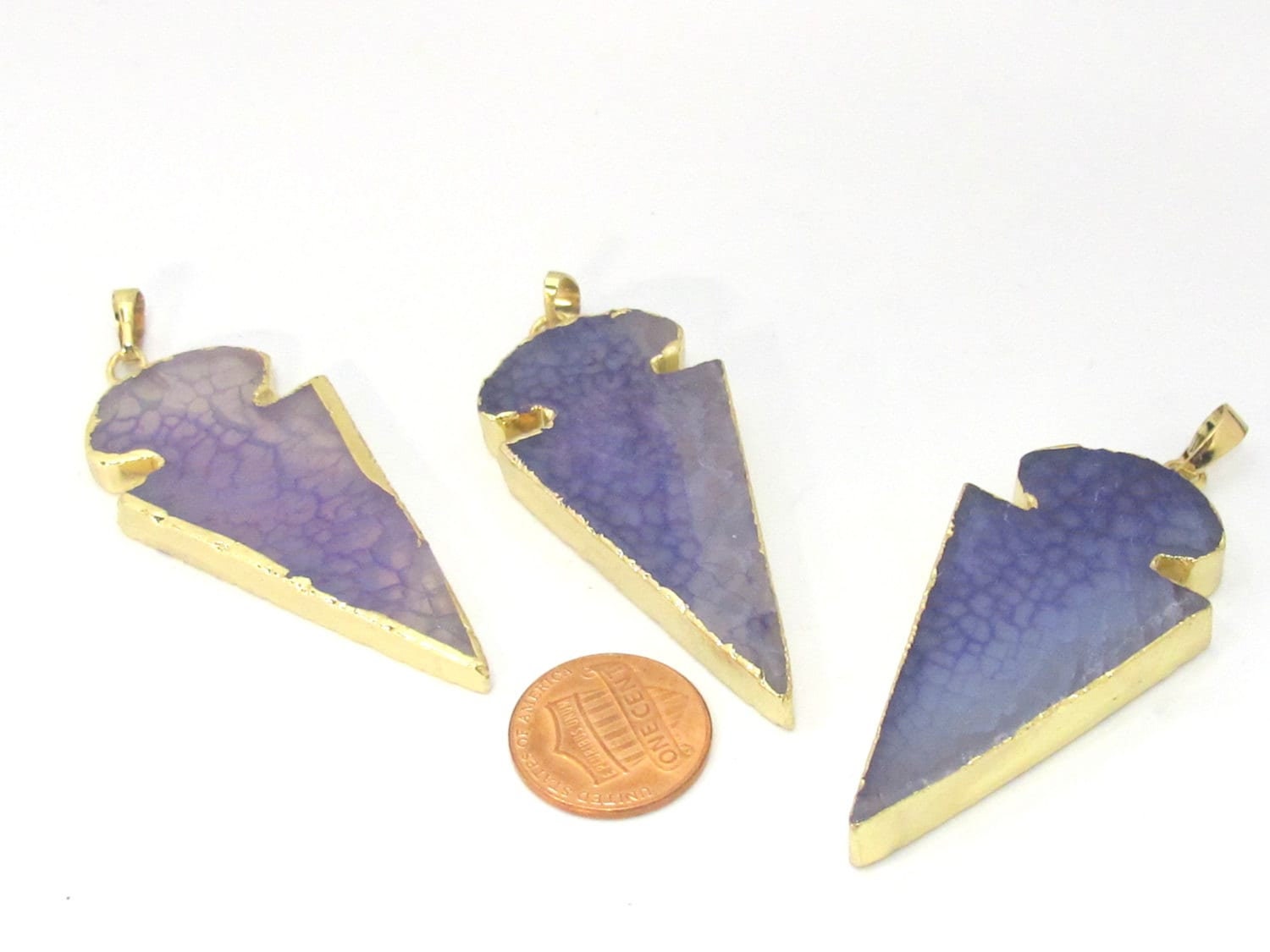 Purple color agate gold electroplated arrowhead shape pendant - PM466B