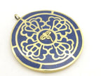 1 Pendant - Reversible solid brass Tibetan calendar pendant with Buddha eye and double dorje design inlaid with lapis inlay-- PM312